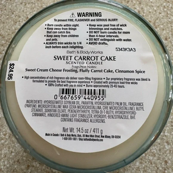 Bath & Body Works Three Wick Candle 
Sweet Carrot Cake - Picture 2 of 2